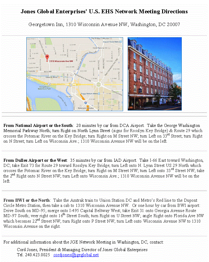 Meetings in Washington D.C. are held at the Georgetown Inn, 1310 Wisconsin Ave. NW, Washington, D.C. 20007